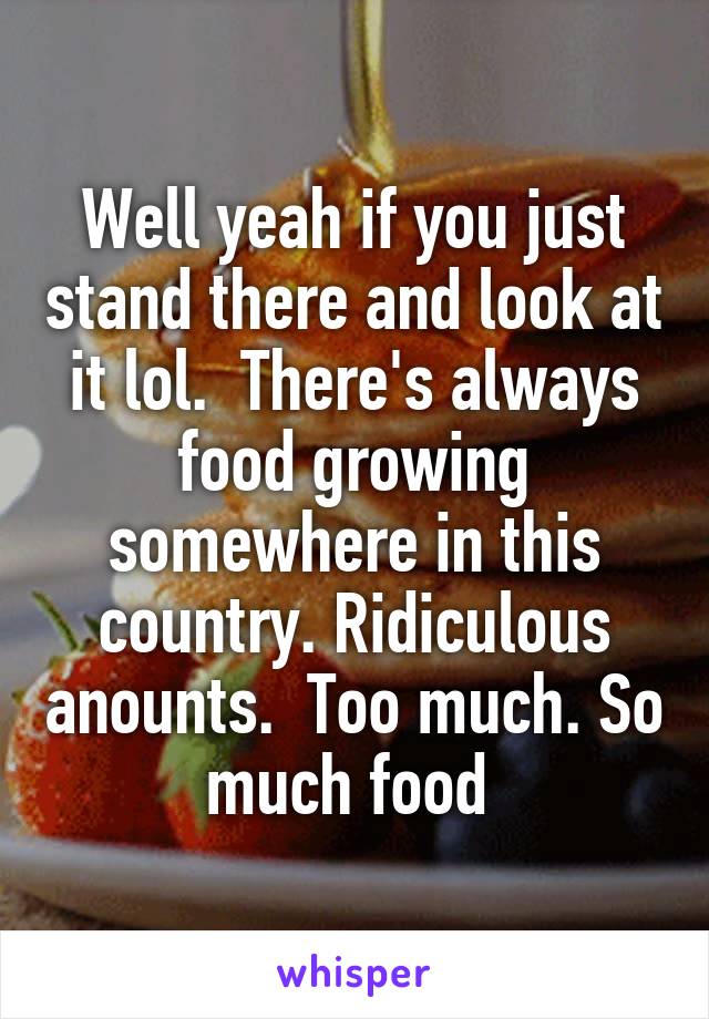 Well yeah if you just stand there and look at it lol.  There's always food growing somewhere in this country. Ridiculous anounts.  Too much. So much food 