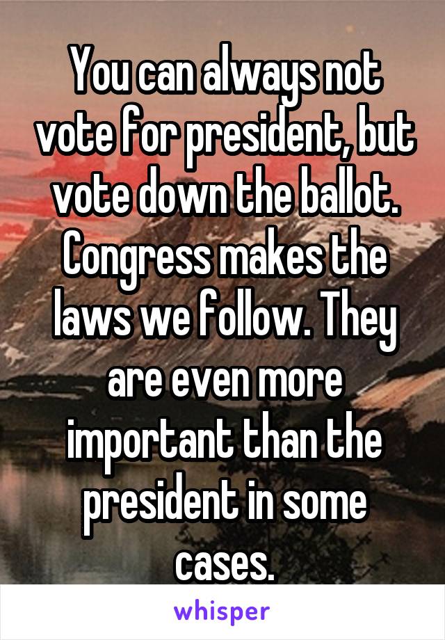 You can always not vote for president, but vote down the ballot. Congress makes the laws we follow. They are even more important than the president in some cases.