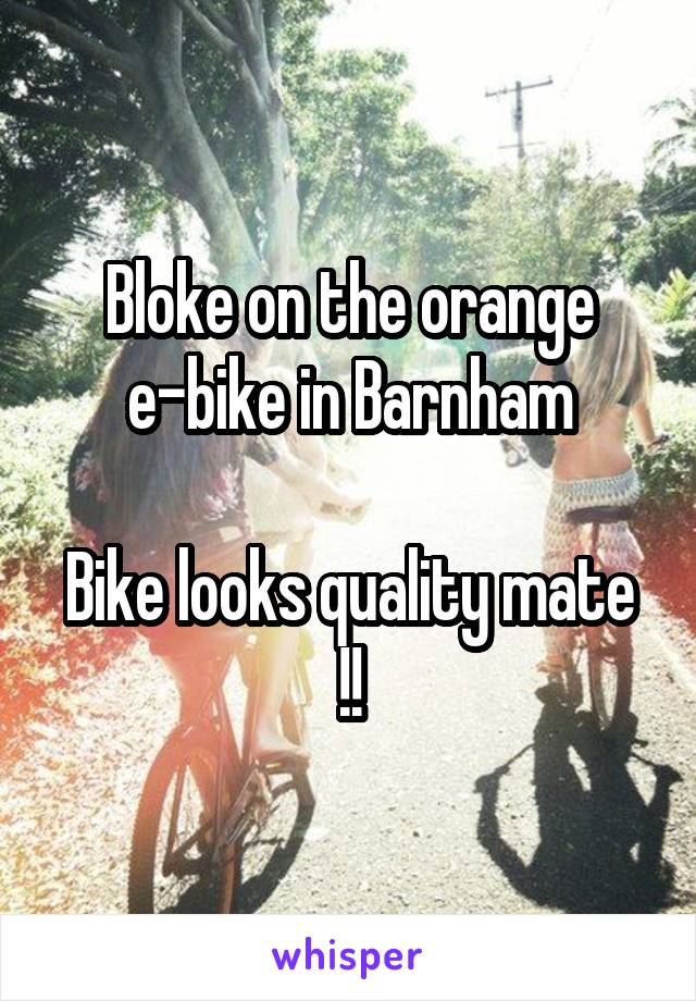 Bloke on the orange e-bike in Barnham

Bike looks quality mate !!