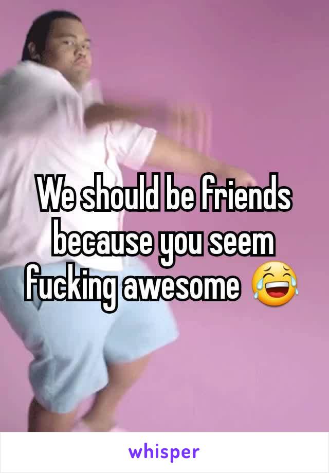 We should be friends because you seem fucking awesome 😂