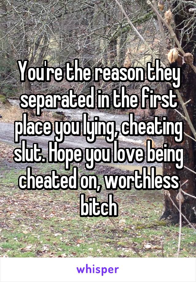 You're the reason they separated in the first place you lying, cheating slut. Hope you love being cheated on, worthless bitch