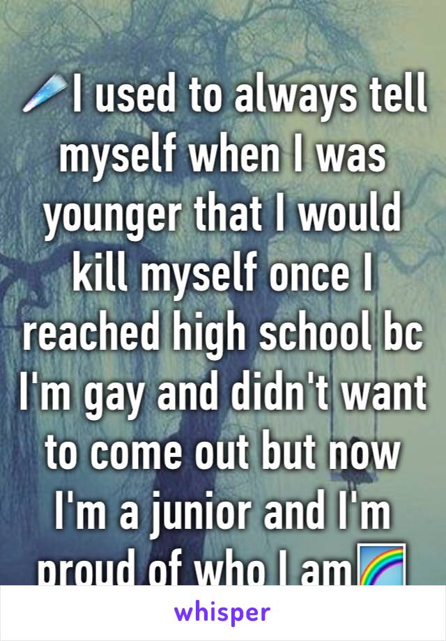 ☄I used to always tell myself when I was younger that I would kill myself once I reached high school bc I'm gay and didn't want to come out but now I'm a junior and I'm proud of who I am🌈