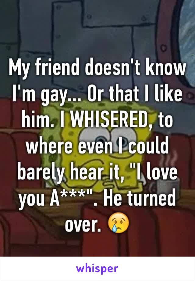 My friend doesn't know I'm gay... Or that I like him. I WHISERED, to where even I could barely hear it, "I love you A***". He turned over. 😢
