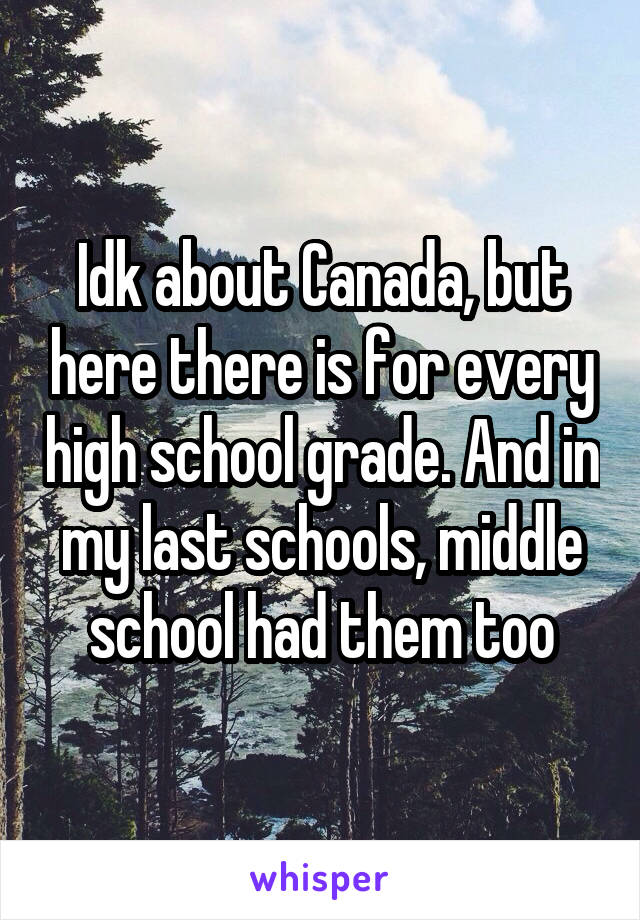 Idk about Canada, but here there is for every high school grade. And in my last schools, middle school had them too