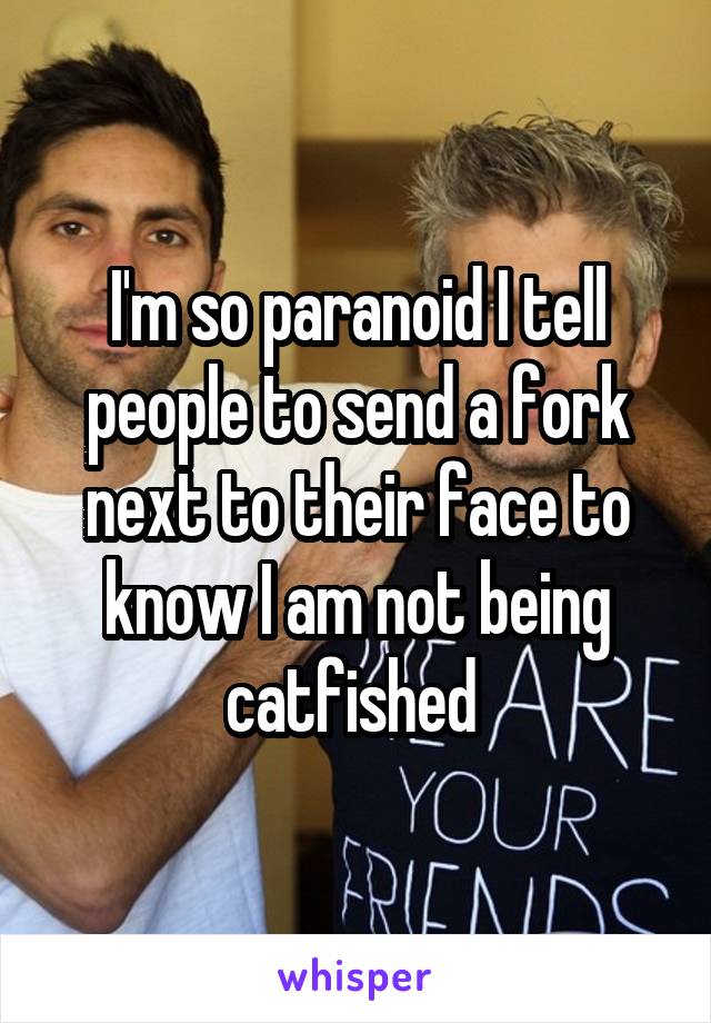 I'm so paranoid I tell people to send a fork next to their face to know I am not being catfished 