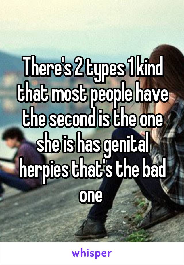 There's 2 types 1 kind that most people have the second is the one she is has genital herpies that's the bad one 