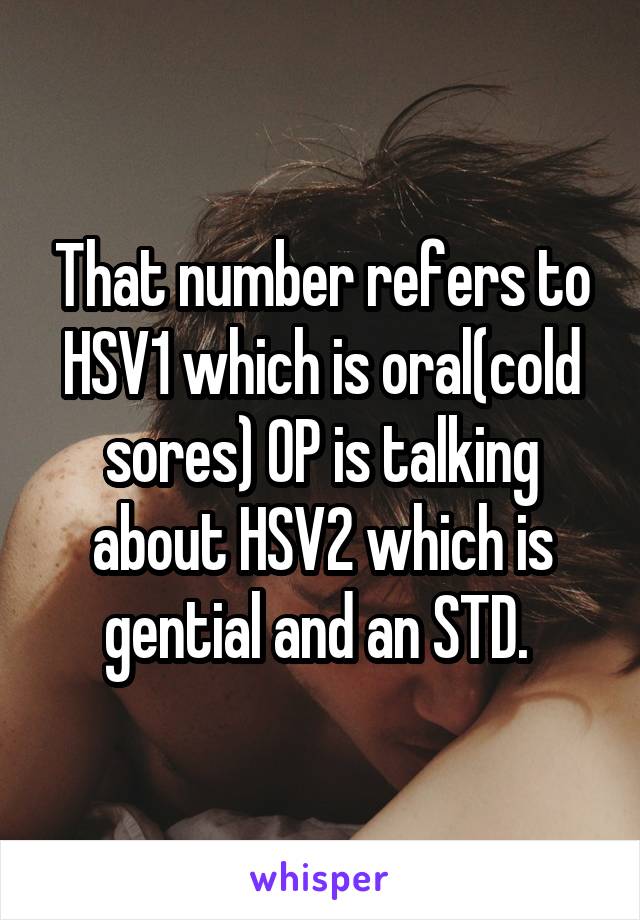 That number refers to HSV1 which is oral(cold sores) OP is talking about HSV2 which is gential and an STD. 