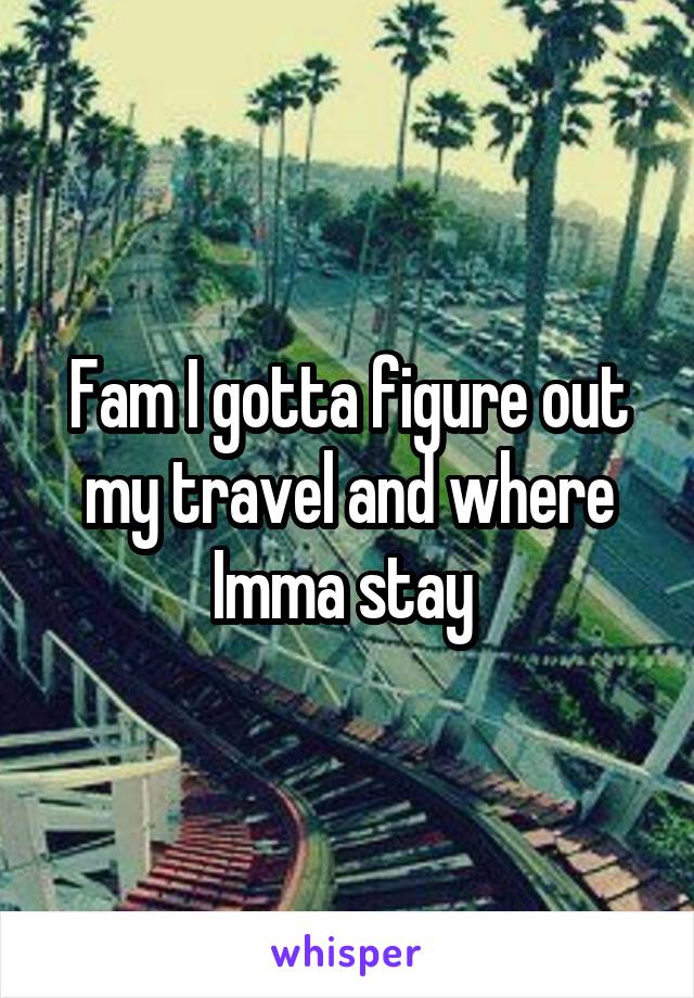 Fam I gotta figure out my travel and where Imma stay 