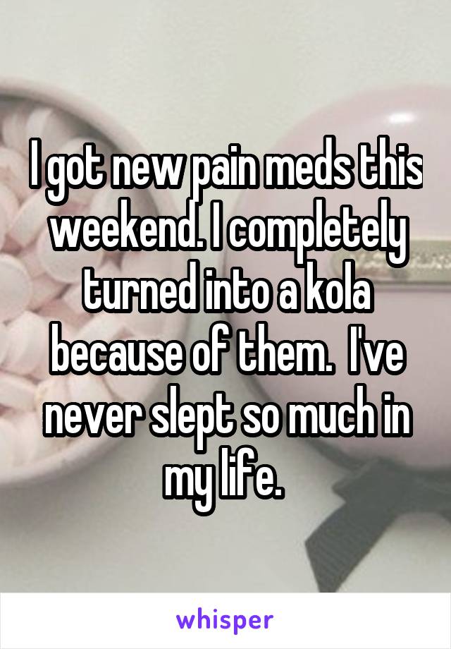 I got new pain meds this weekend. I completely turned into a kola because of them.  I've never slept so much in my life. 