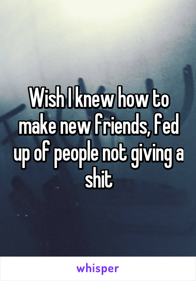 Wish I knew how to make new friends, fed up of people not giving a shit