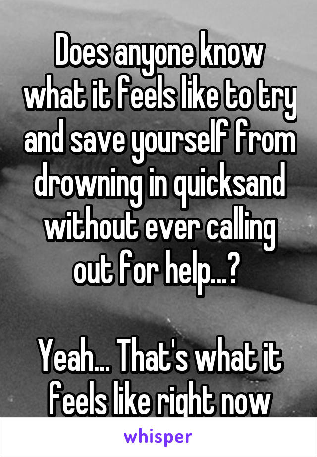 Does anyone know what it feels like to try and save yourself from drowning in quicksand without ever calling out for help...? 

Yeah... That's what it feels like right now