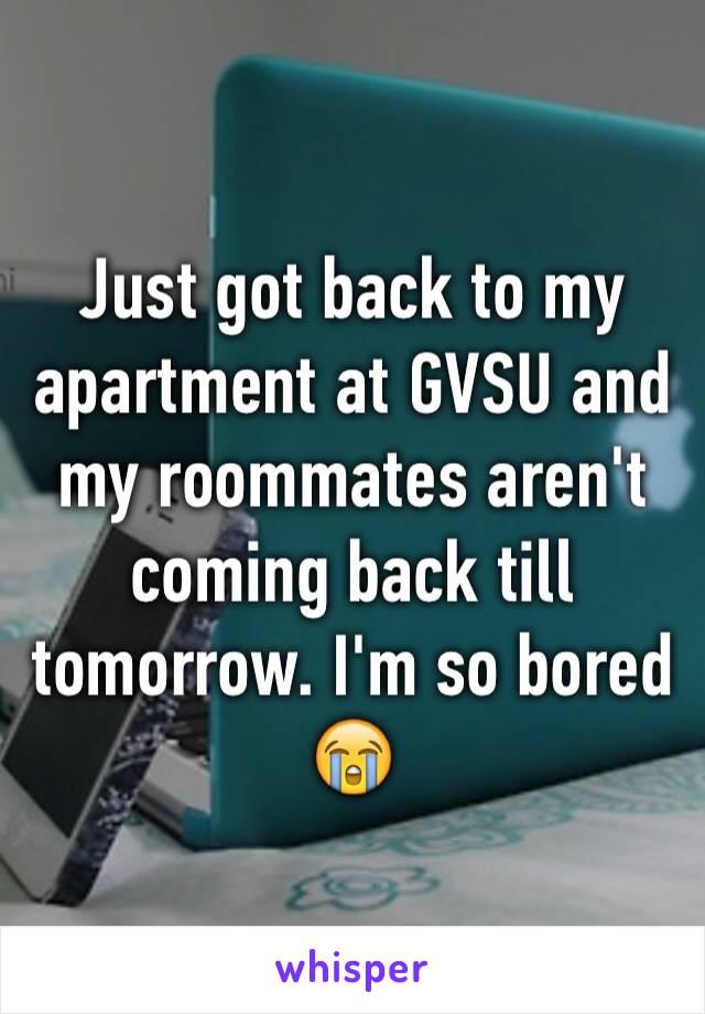 Just got back to my apartment at GVSU and my roommates aren't coming back till tomorrow. I'm so bored 😭