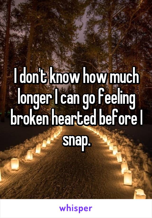 I don't know how much longer I can go feeling broken hearted before I snap.