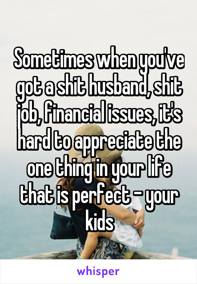 Sometimes when you've got a shit husband, shit job, financial issues, it's hard to appreciate the one thing in your life that is perfect - your kids