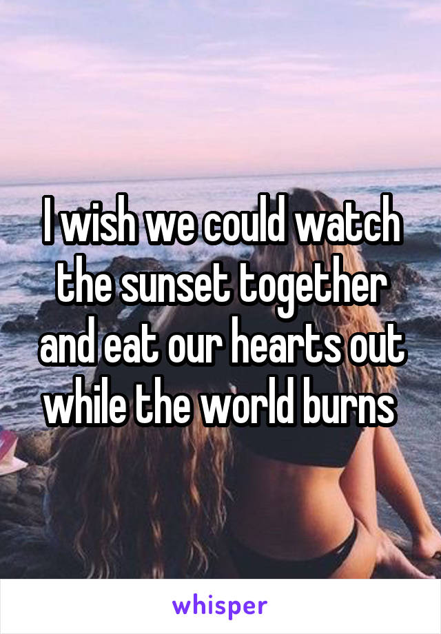 I wish we could watch the sunset together and eat our hearts out while the world burns 
