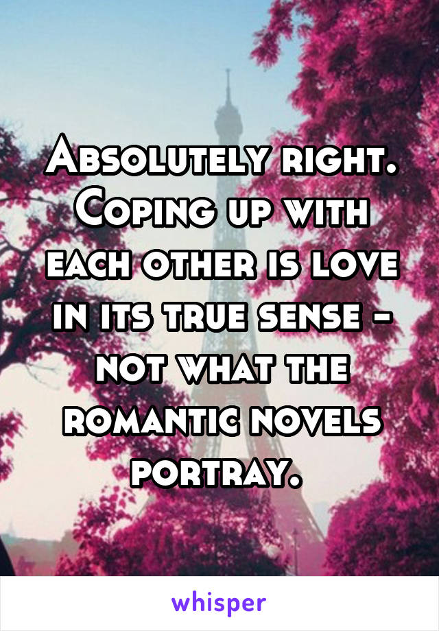 Absolutely right. Coping up with each other is love in its true sense - not what the romantic novels portray. 