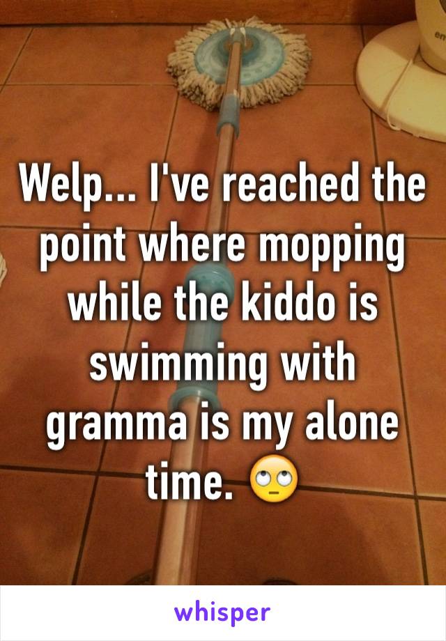 Welp... I've reached the point where mopping while the kiddo is swimming with gramma is my alone time. 🙄
