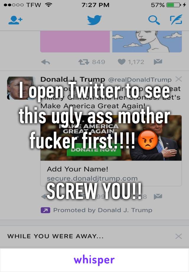 I open Twitter to see this ugly ass mother fucker first!!!!😡

SCREW YOU!!