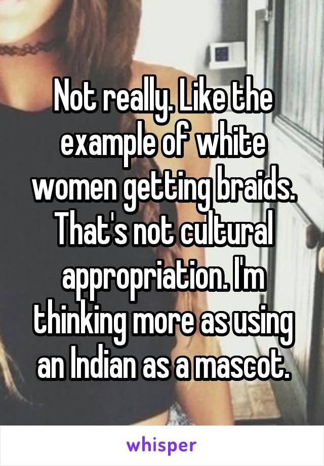 Not really. Like the example of white women getting braids. That's not cultural appropriation. I'm thinking more as using an Indian as a mascot.