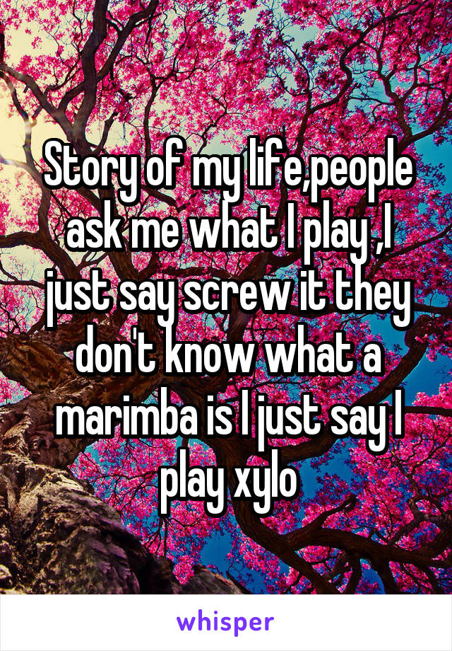 Story of my life,people ask me what I play ,I just say screw it they don't know what a marimba is I just say I play xylo