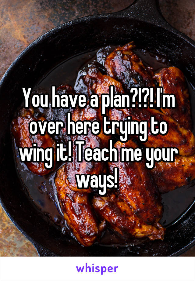 You have a plan?!?! I'm over here trying to wing it! Teach me your ways! 