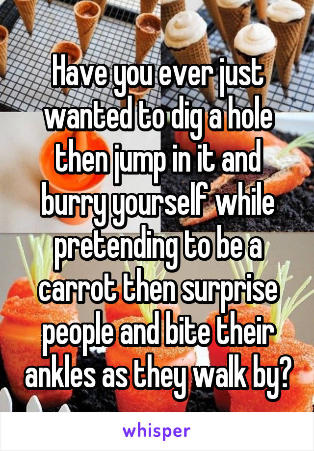 Have you ever just wanted to dig a hole then jump in it and burry yourself while pretending to be a carrot then surprise people and bite their ankles as they walk by?
