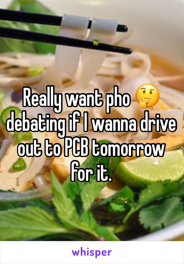 Really want pho 🤔 debating if I wanna drive out to PCB tomorrow for it. 