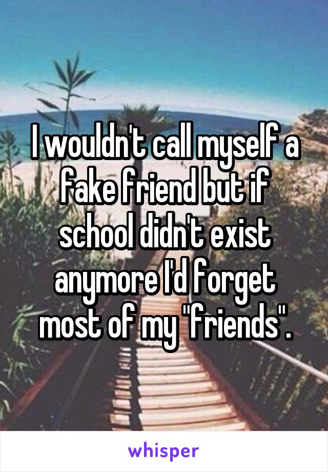 I wouldn't call myself a fake friend but if school didn't exist anymore I'd forget most of my "friends".