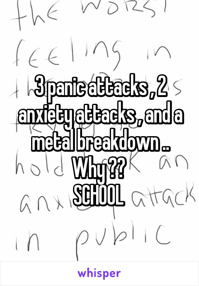 3 panic attacks , 2 anxiety attacks , and a metal breakdown .. Why ?? 
SCHOOL 