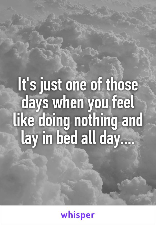 It's just one of those days when you feel like doing nothing and lay in bed all day....