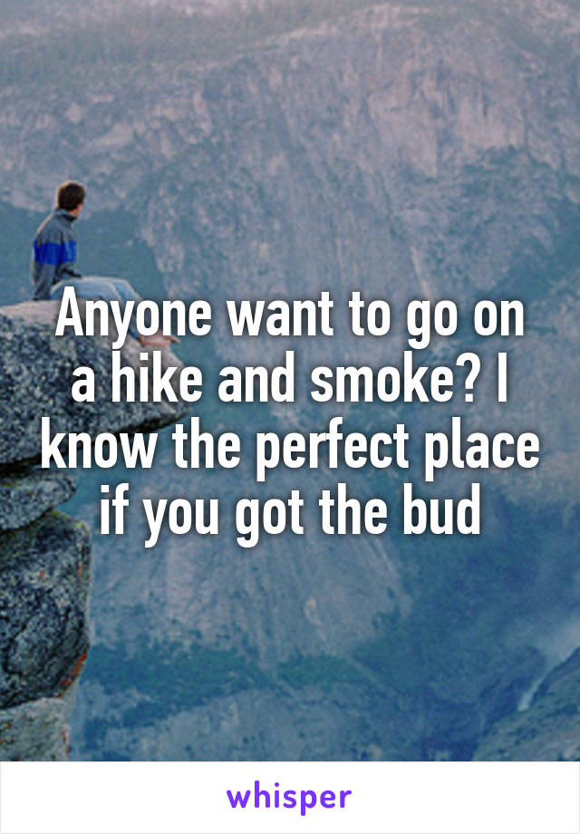 Anyone want to go on a hike and smoke? I know the perfect place if you got the bud