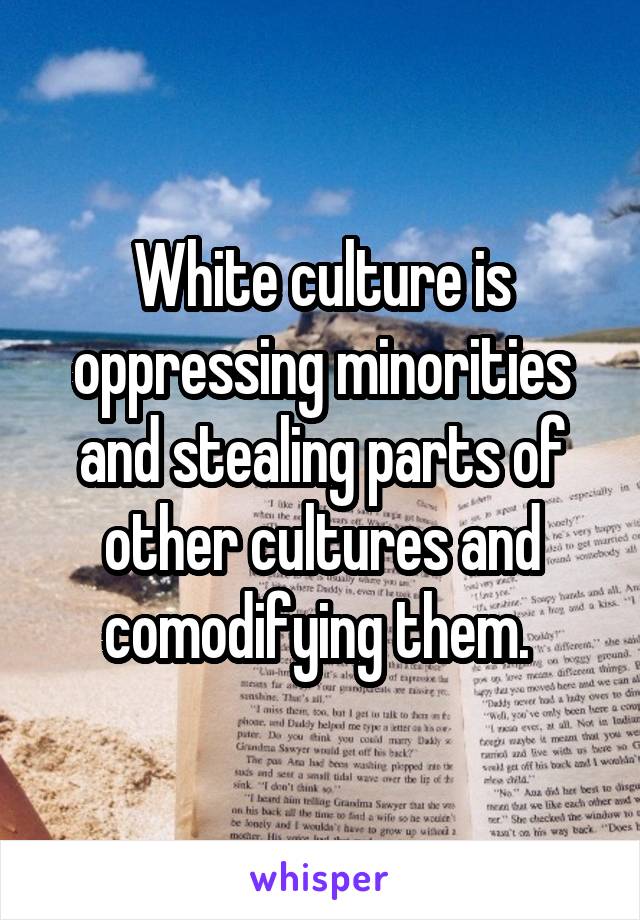 White culture is oppressing minorities and stealing parts of other cultures and comodifying them. 