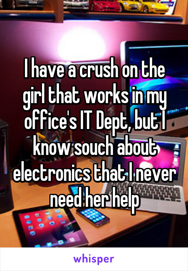 I have a crush on the girl that works in my office's IT Dept, but I know souch about electronics that I never need her help