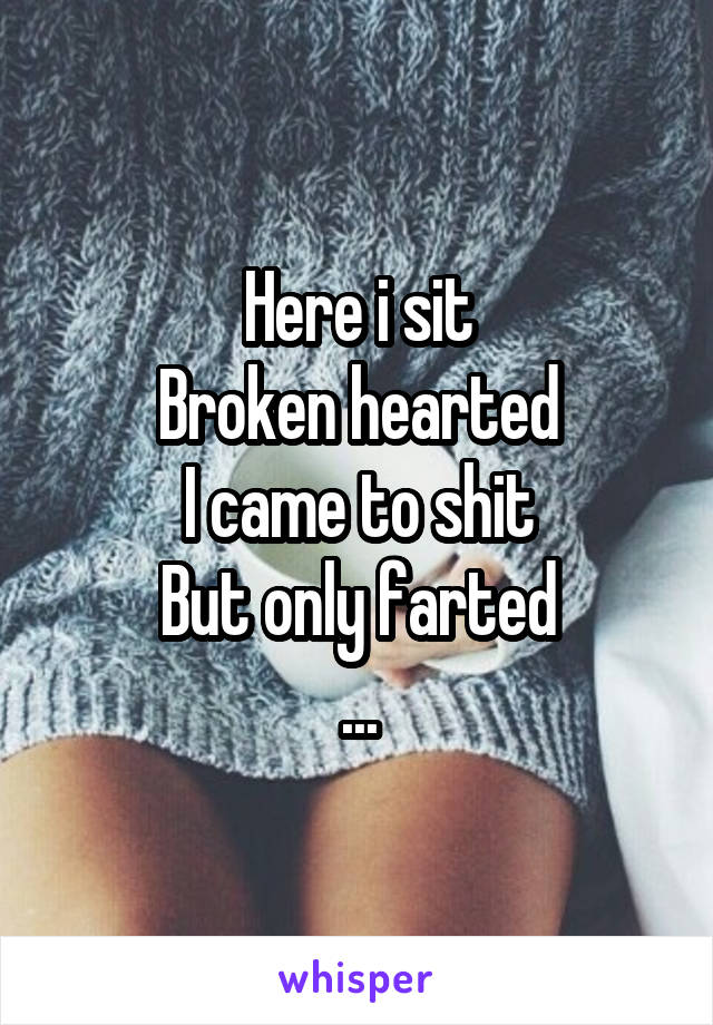 Here i sit
Broken hearted
I came to shit
But only farted
...