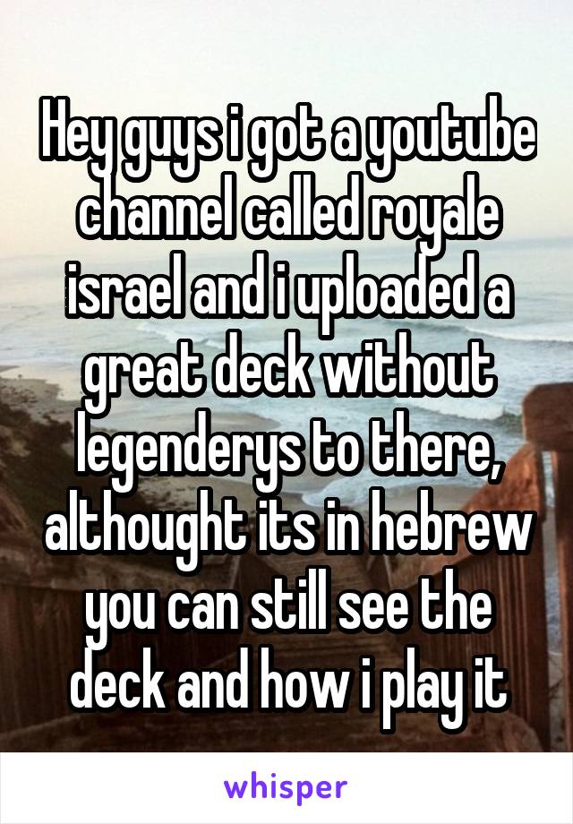 Hey guys i got a youtube channel called royale israel and i uploaded a great deck without legenderys to there, althought its in hebrew you can still see the deck and how i play it