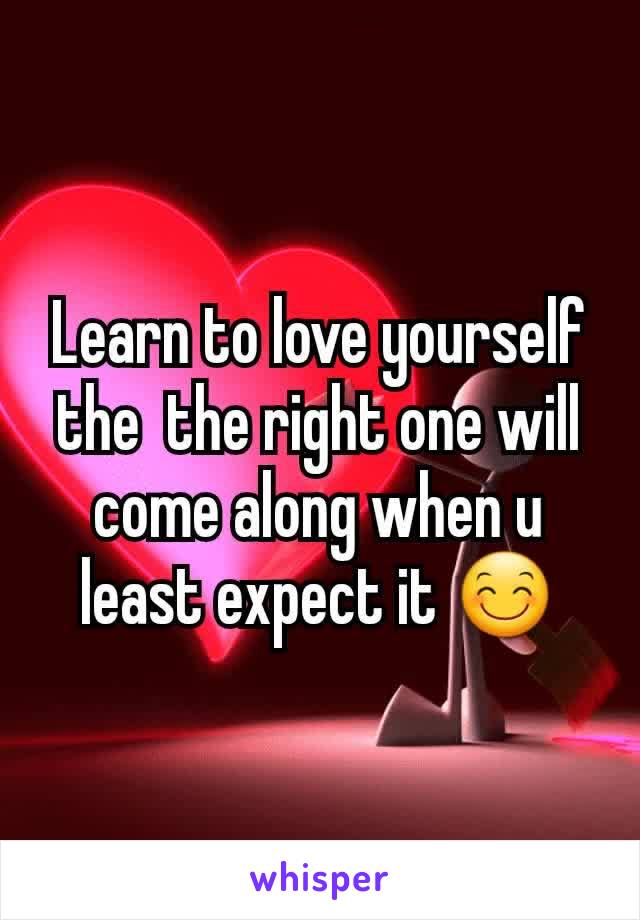 Learn to love yourself the  the right one will come along when u least expect it 😊