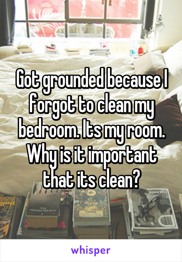 Got grounded because I forgot to clean my bedroom. Its my room. Why is it important that its clean?