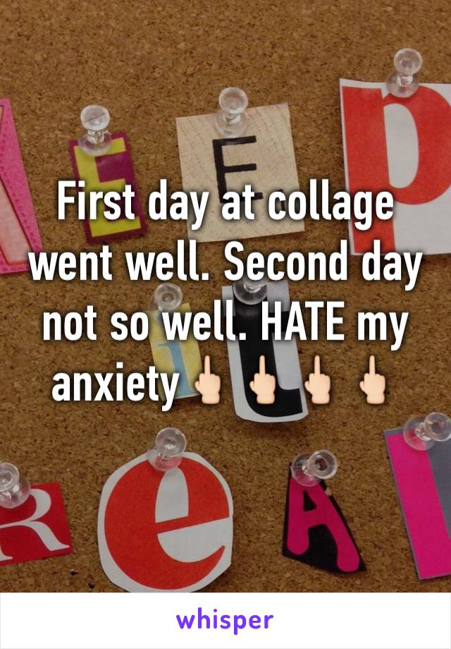 First day at collage went well. Second day not so well. HATE my anxiety🖕🏻🖕🏻🖕🏻🖕🏻