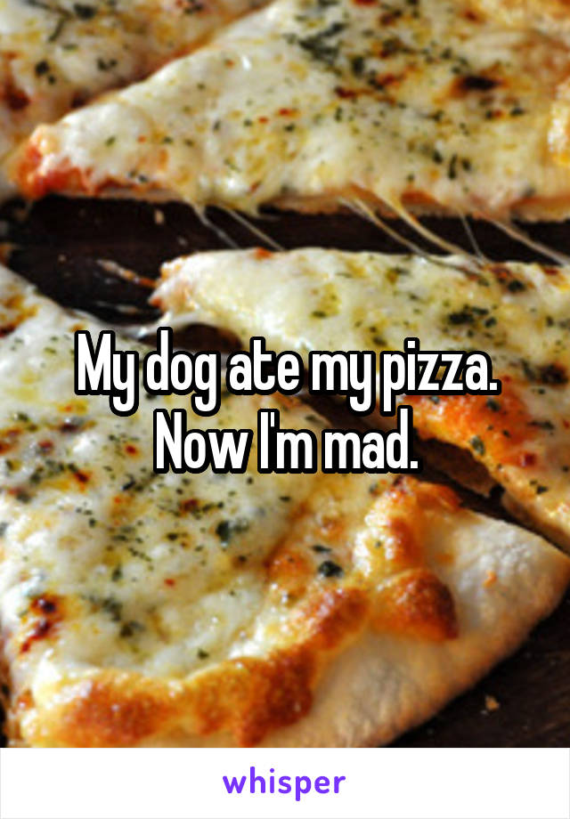 My dog ate my pizza.
Now I'm mad.