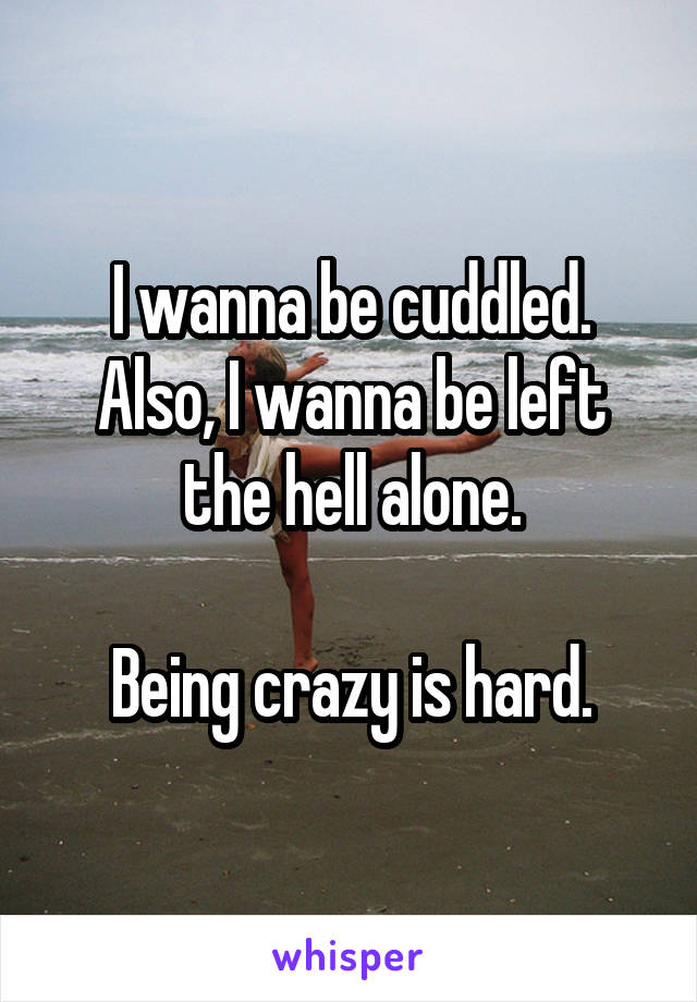 I wanna be cuddled. Also, I wanna be left the hell alone.

Being crazy is hard.