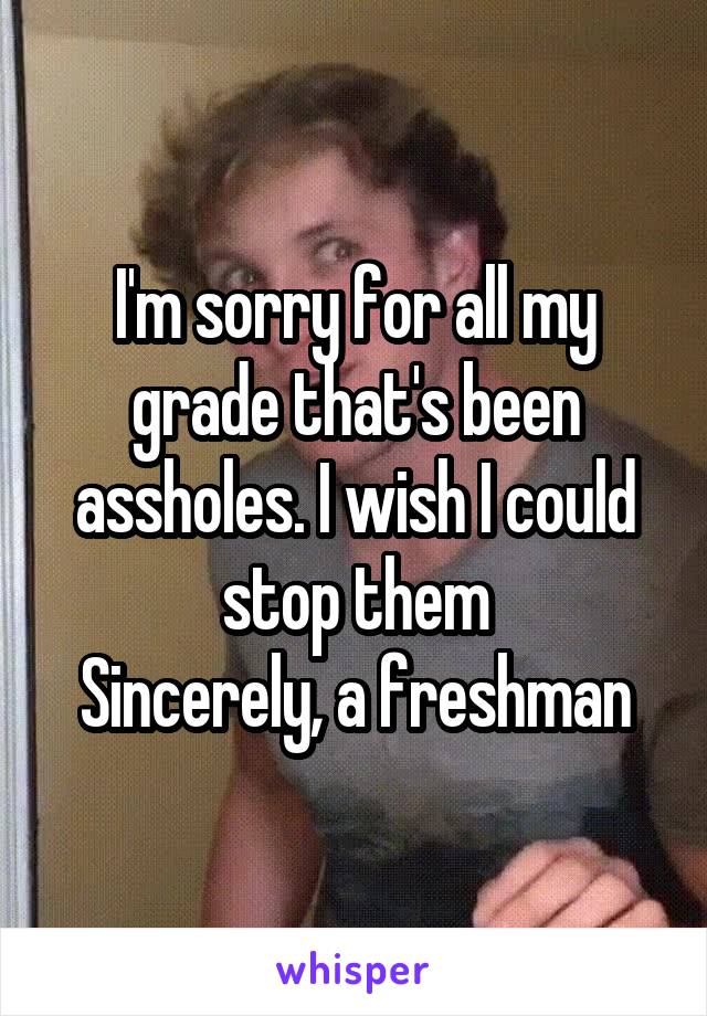 I'm sorry for all my grade that's been assholes. I wish I could stop them
Sincerely, a freshman