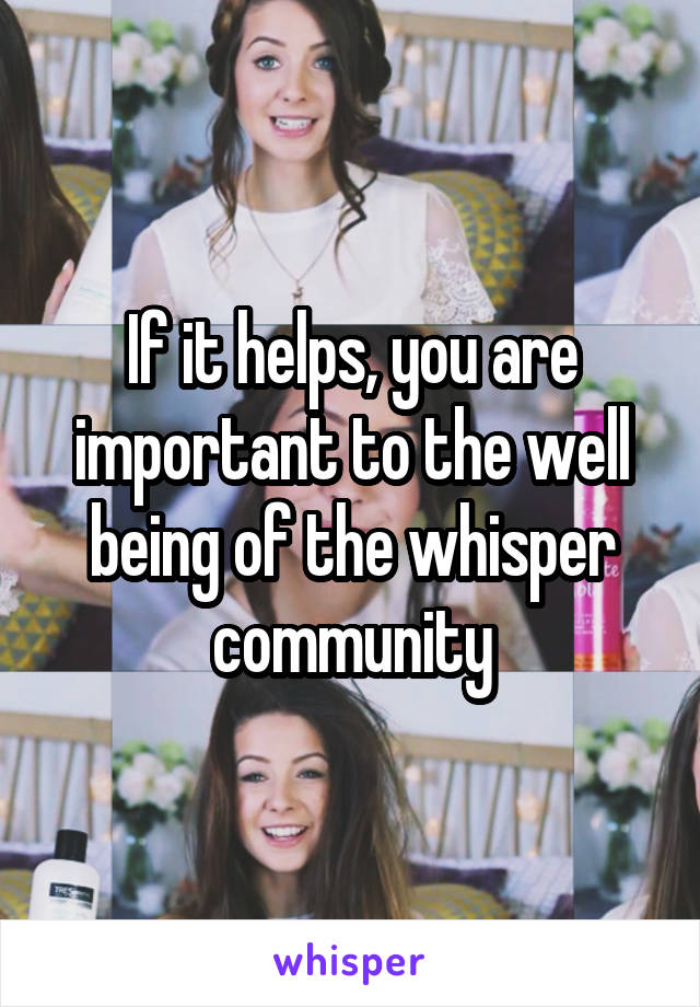 If it helps, you are important to the well being of the whisper community