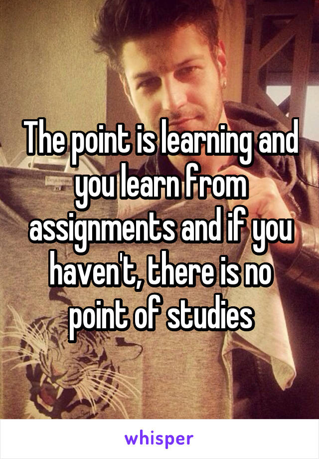 The point is learning and you learn from assignments and if you haven't, there is no point of studies