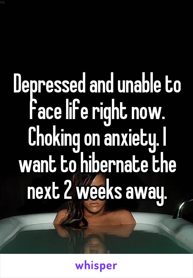 Depressed and unable to face life right now. Choking on anxiety. I want to hibernate the next 2 weeks away.