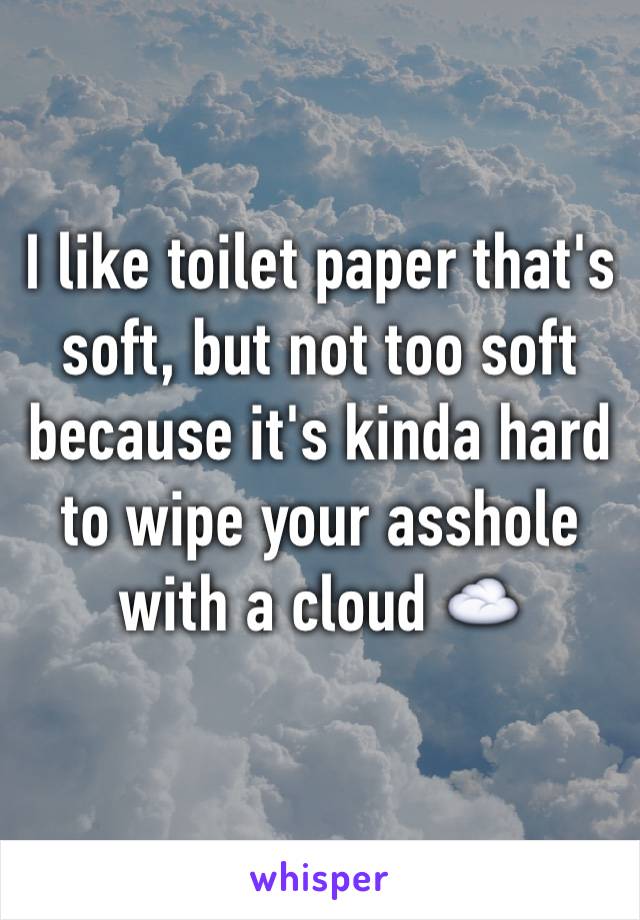 I like toilet paper that's soft, but not too soft because it's kinda hard to wipe your asshole with a cloud ☁️