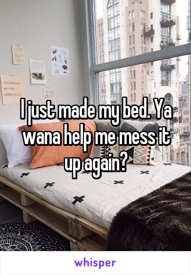 I just made my bed. Ya wana help me mess it up again?