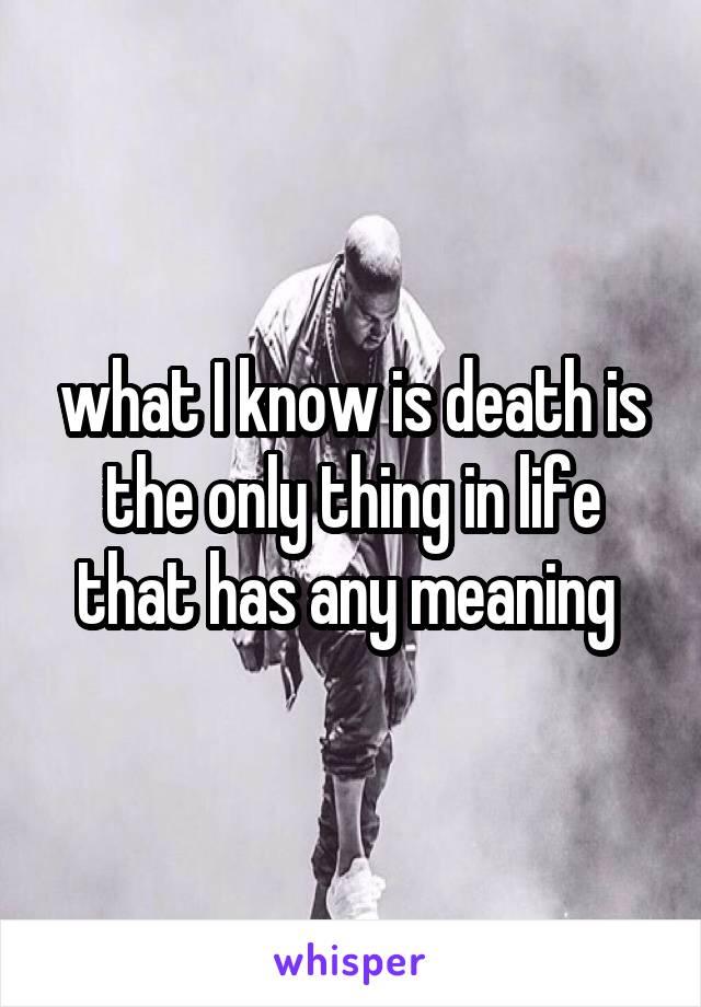 what I know is death is the only thing in life that has any meaning 