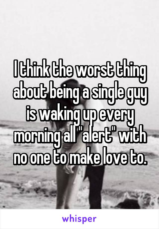 I think the worst thing about being a single guy is waking up every morning all "alert" with no one to make love to.