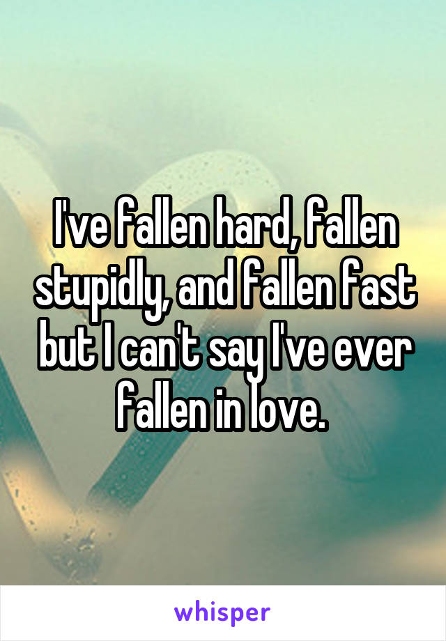 I've fallen hard, fallen stupidly, and fallen fast but I can't say I've ever fallen in love. 