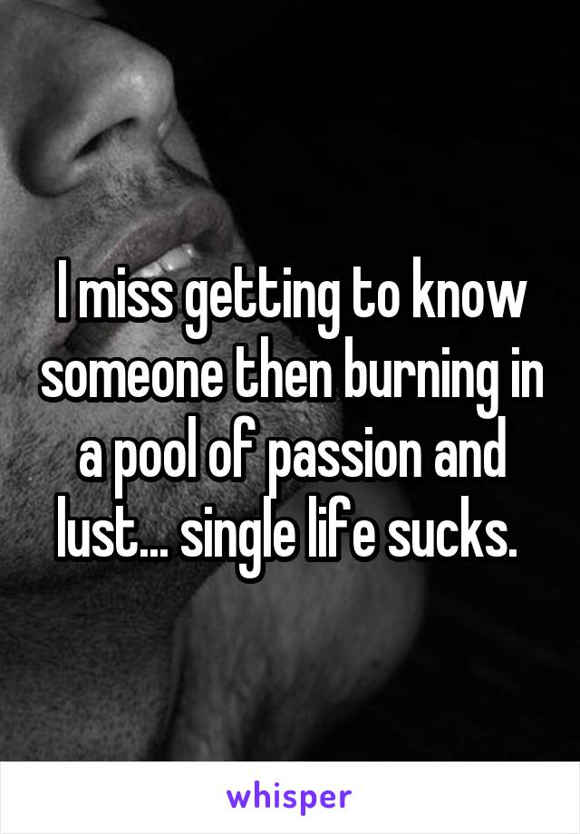 I miss getting to know someone then burning in a pool of passion and lust... single life sucks. 